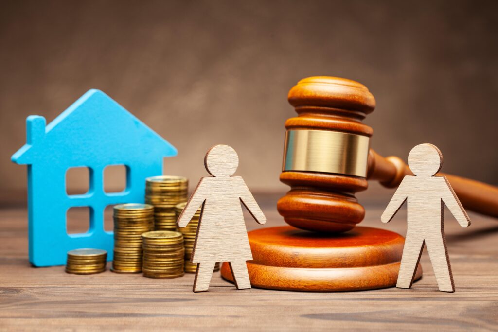 divorce-by-law-division-property-after-divorce-husband-is-trying-sue-his-wife-property-law-woman-with-house-money-man-with-hammer-judge